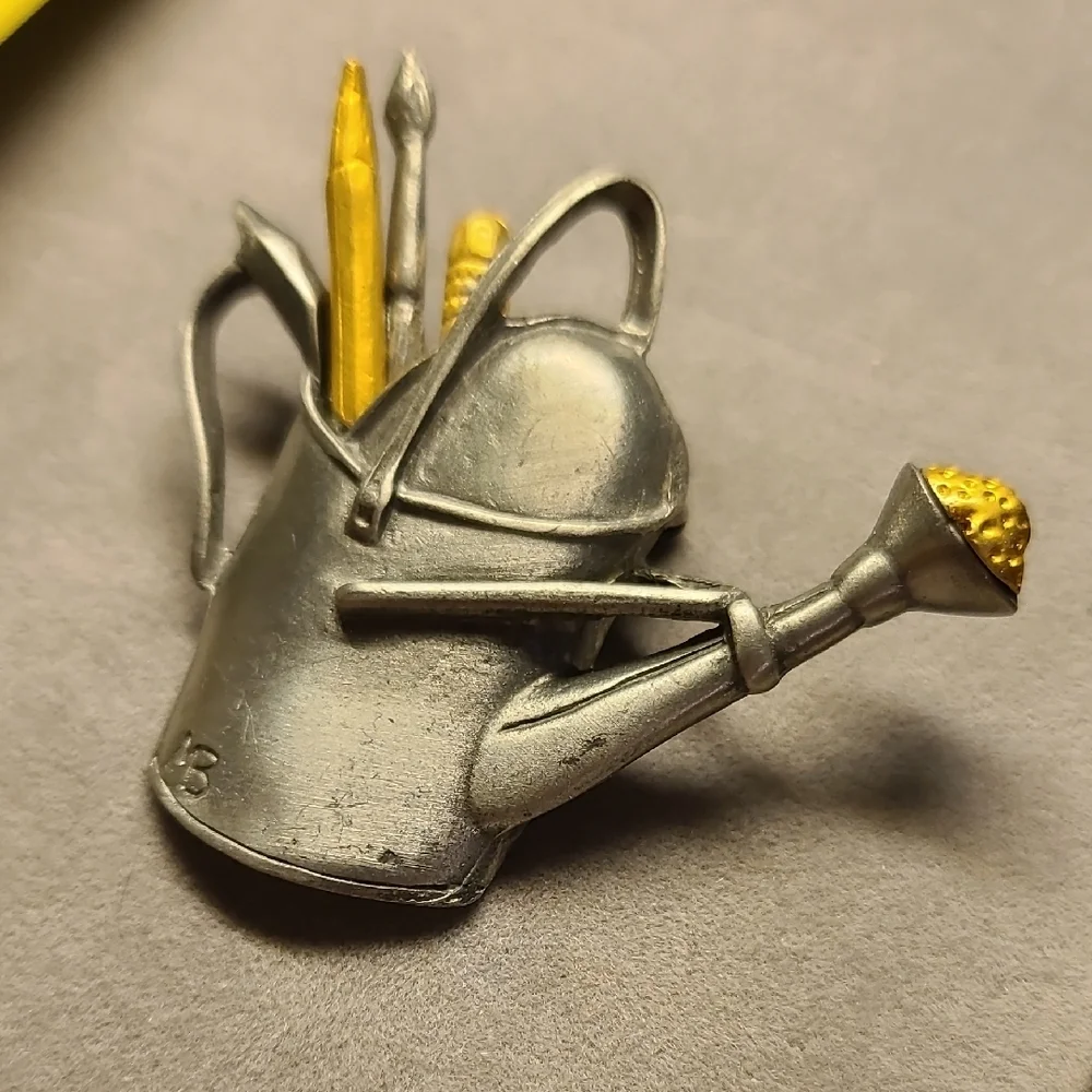 Silver and Gold Watering Can Brooch Pin - Picture 2 of 4